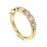 14K Yellow Gold .75Carat TW Bezel Set Emerald Cut and Round Diamond Anniversary Band 6.5