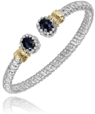 Sterling Silver/14K Yellow Gold 4MM 7X5 Black Onyx Cuff Bracelet with .14Carat TW Diamonds