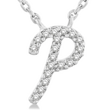 10K White Gold Diamond Initial "P" Necklace, 0.05 Carat TW