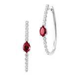 14K White Gold Lab Grown Ruby and Diamond Oval Hoop Earrings, 2.45 Carat TW