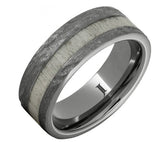 Rugged Tungsten Ring With Antler Inlay And Treebark Finish