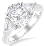 14K White Gold 2.0Carat Diamond Oval with .55Carat TW Trillion Diamond Shape Engagement