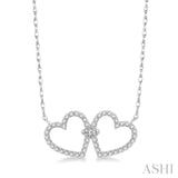 14K White Gold Diamond Twin Heart Necklace, 0.25 Carat TW