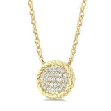 10K Yellow Gold Diamond Pave Set Oval Shape Diamond Fashion Necklace, 0.20Carat TW