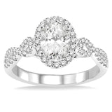 14K White Gold .30Carat Diamond Oval with .55Carat TW Diamond Rounds Engagement Ring Size 7