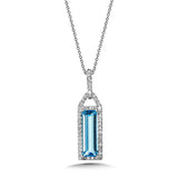 14KW Swiss Blue Topaz and Diamond Pendant,  16