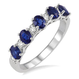 14K White Gold Diamond Oval Sapphire and Round Cut Diamond Ring,  0.15 Carat Dia. TW