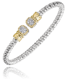Sterling Silver/14K Yellow Gold 3MM Cuff Bracelet with .07Carat TW Diamonds