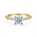 14K White-Yellow Gold Round Diamond Engagement Ring with 1ct CZ Center