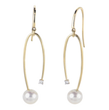 14KY FW Pearl & Diamond Hook Earrings