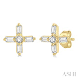 10K Yellow Gold Petite Diamond Cross Earrings, 0.10 Carat TW