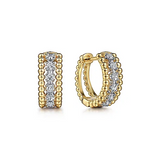 Yellow Gold Diamond Pave Bujukan Huggie Earrings, 0.25 Carat TW