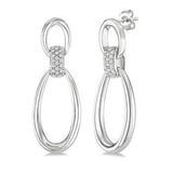 Sterling Silver Oval Shape Link Diamond Fashion Earrings, 0.10Carat TW