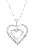 Sterling Silver Double Heart Shape Diamond Fashion Pendant, 0.03 Carat TW