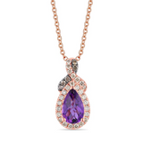 14K Strawberry Gold Levian (0.75Carat TW) Amethyst Pear Shape with (0.21Carat TW) Diamond Pendant