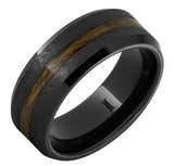 Barrel Aged™ Black Diamond Ceramic™ Ring With Bourbon Wood Inlay And Grain Finish