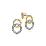 14K Two-Toned Open Circle Twisted Rope and Diamond Stud Earrings w/ 0.22 ctw