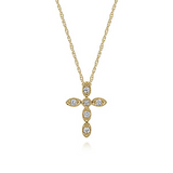 14K Yellow Gold Diamond Marquise Cross, 0.09Carat TW