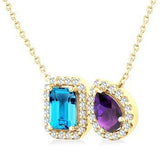 Yellow Gold Toi Et Moi Blue Topaz, Amethyst, & Diamond Necklace