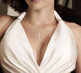 14K Yellow Gold Diamond Cross Pendant-  0.75 ctw