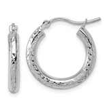 10K White Gold Diamond-cut (3mm) Round Hoop Earrings