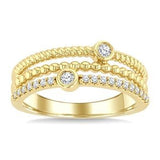 10K Yellow Gold Diamond Triple Row Fashion Ring, 0.20Carat TW