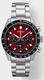 Men's Stainless Steel Solar Chronograph with Red Dial