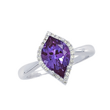 14K White Gold (2.1TW) Alexandrite and Diamond Halo Ring,  0.13 Dia. CTW
