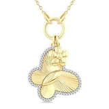 10K Yellow/White Gold Diamond Butterfly Charm Fluted Fashion Pendant, 0.15 Carat TW