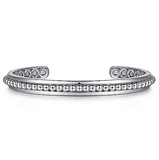 Bujukan Men's Sterling Silver Open Cuff Bracelet with Beaded Inlay