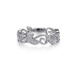 White Gold Scrolling Floral Diamond Stackable Ring