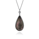 Sterling Silver Black Mother of Pear Boublet Bujukan Drop Necklace 22"