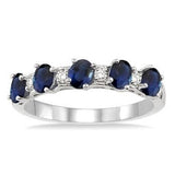 14K White Gold Diamond Oval Sapphire and Round Cut Diamond Ring,  0.15 Carat Dia. TW