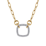 14K Two-Tone Open Cushion Shape Diamond Paperclip Chain Necklace, 0.23Carat TW
