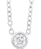 10K White Gold Petite Bezel Set Round Cut Diamond Fashion Necklace,  0.15 Carat TW