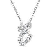 10K White Gold Script Diamond "E" Necklace, 0.07 Carat TW