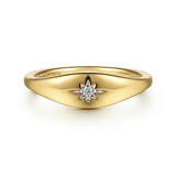 14K Yellow Gold Diamond Starbust Signet Ring, 0.02Carat TW