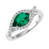 14K White Gold Lab Grown 1.05Carat Emerald and 0.25Carat Tw Lab Grown Diamonds Ring