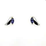 Sterling Silver Iolite Marquise Stud Earrings w/ 14KGP