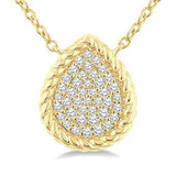 10K Yellow Gold Pave Set Pear Shape Round Cut Diamond Fashion Pendant, 0.20Carat TW