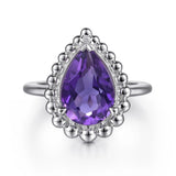 Sterling Silver Amethyst Pear Shape Bujukan Ring,  2.60 CTW