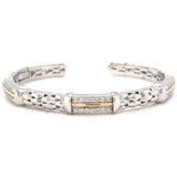 Sterling Silver Diamond Bangle Bracelet w/ 14KY Accents & 0.45 ctw