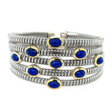 Stainless Steel Blue Lapis Bracelet w/ Sterling Silver & 18KY Accents