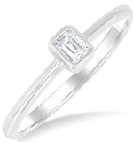 White Gold Petite Bezel Set Emerald Cut Diamond Fashion Rings