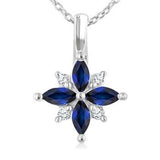 10K White Gold 4X2Marquise Shape Sapphire Diamond Pendant, 0.04Carat TW
