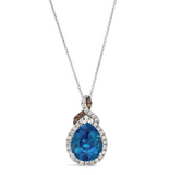 14K Vanilla Gold 3.00 TW Blue Topaz Pear Shape Pendant, 0.31 Carat Dia. TW