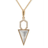 14K Yellow Gold Mother  of Pearl and Diamond Pendant, 18" Chain