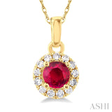 Yellow Gold Diamond Halo 3.25mm Ruby Pendant, 0.05 Carat dia. tw