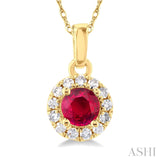 Yellow Gold Diamond Halo Ruby Pendant