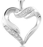 Silver Heart Shape Diamond Fashion Pendant, 0.05 Carat TW